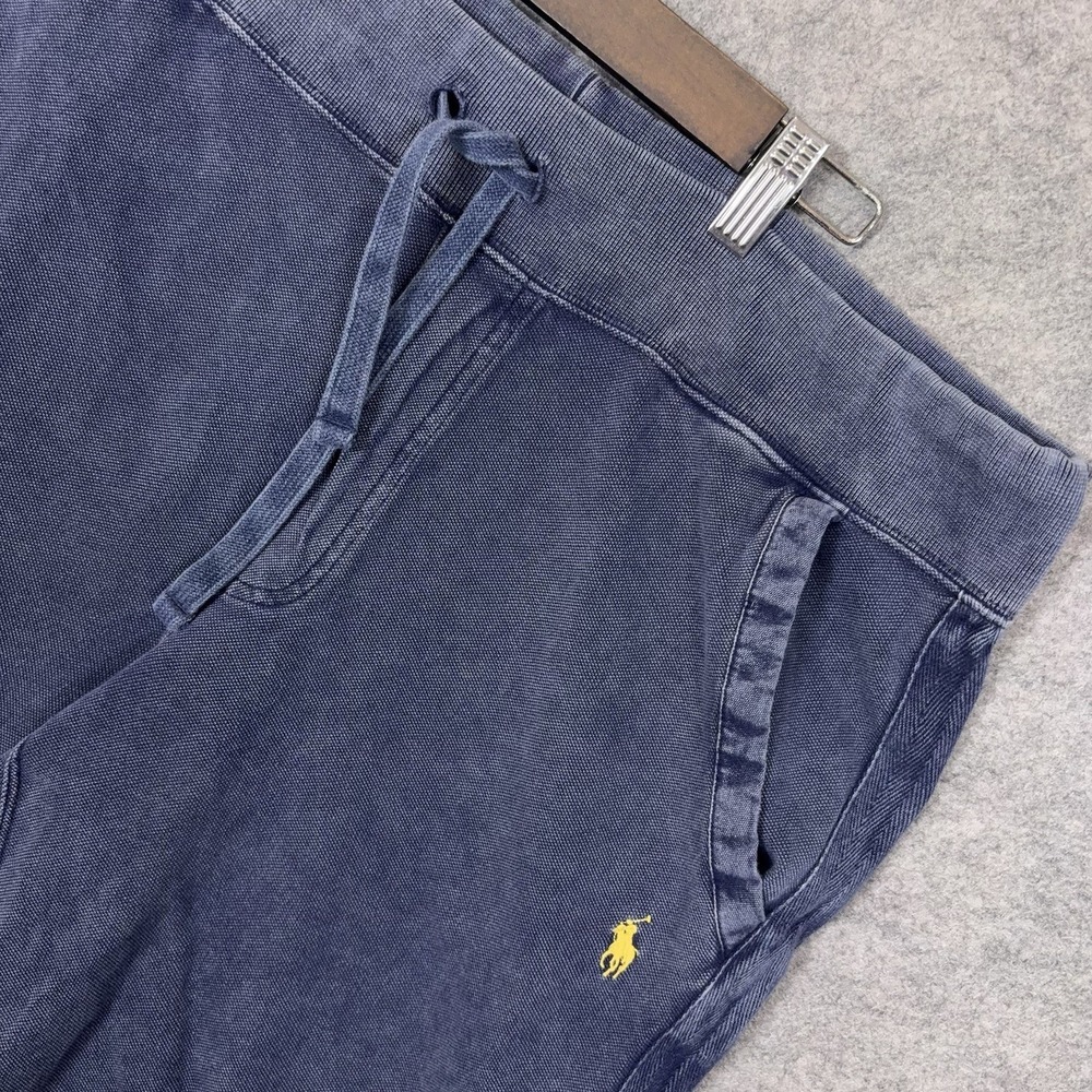 Polo Ralph Lauren Fleece Sweat Shorts Mens‎ Sz M Blue Distressed Pony Drawstring